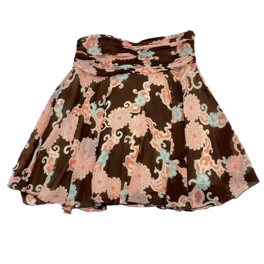 Trina Turk Stretch Silk Skirt 2 Brown/Orange